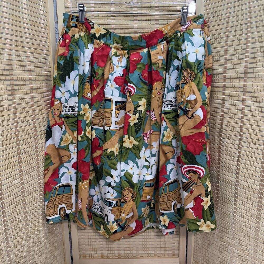 Grace Karin Skirt Women's 3XL Pleated Retro Beach Girl Tropical Pockets